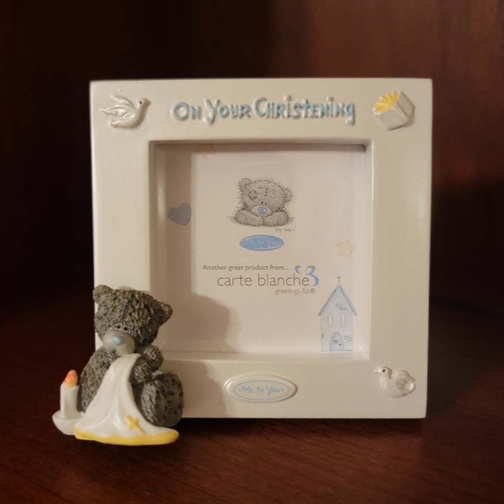 ME TO YOU--TINY TATTY TEDDY BEAR ♡ NIB Sweet "ON YOUR CHRISTENING" Nursery Frame